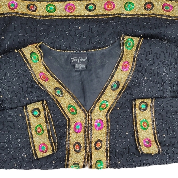 *VINTAGE*TAN CHHO Silk Sequin Jeweled Beaded Jacket - Picture 10 of 16